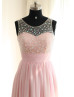 Pink Chiffon Beading Sheer See Through Back Prom Dress